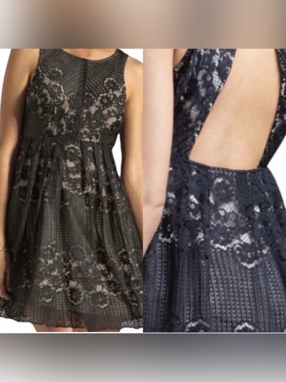 Free People Black Lace Backless Fit-and-Flare Mini Dress